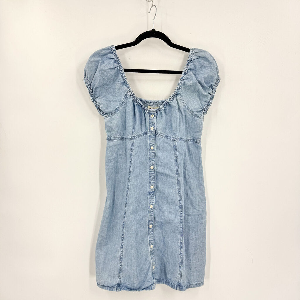 puff sleeve denim mini