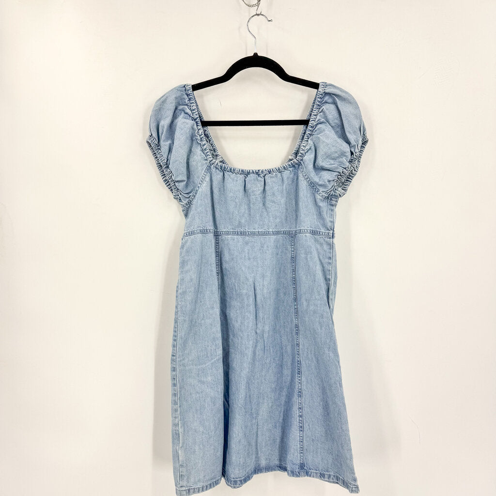 puff sleeve denim mini