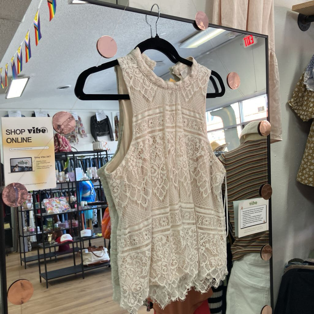 Lace high neck tank