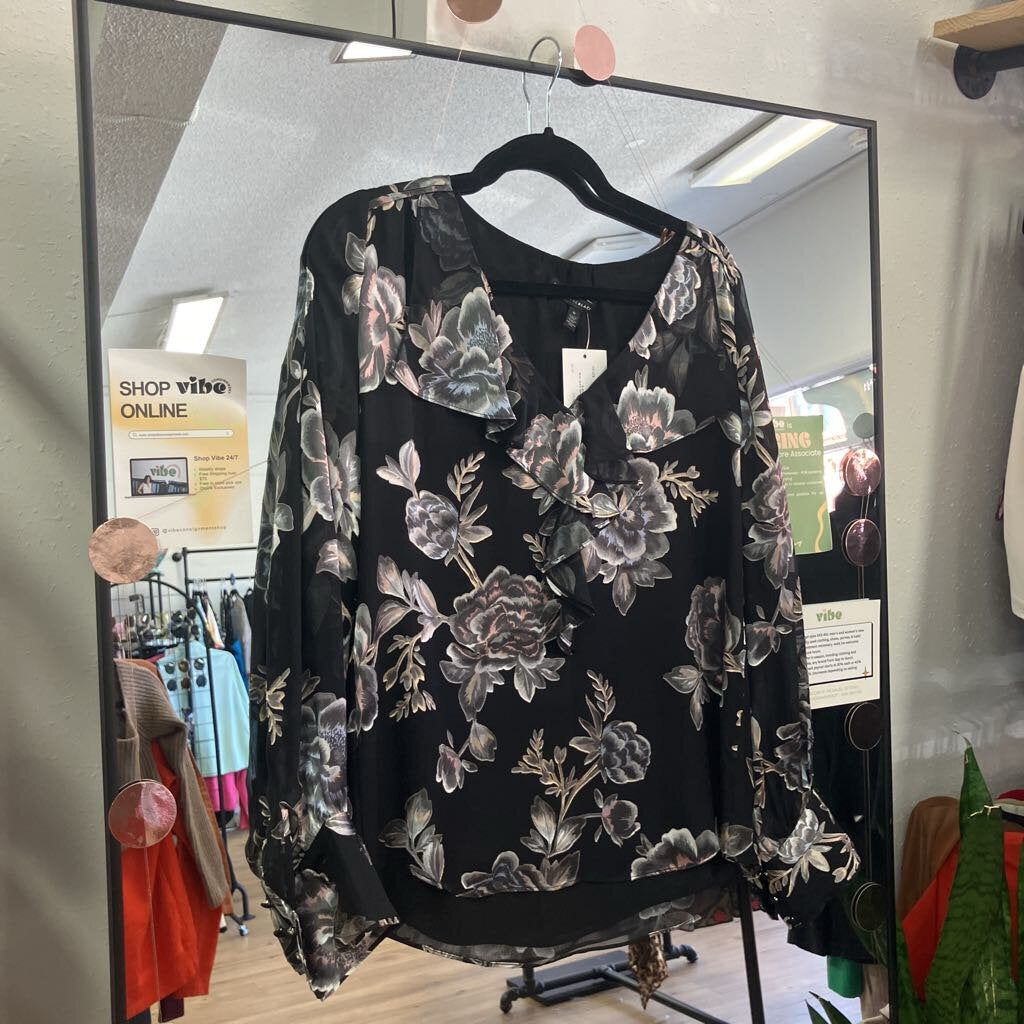 floral mesh long sleeve blouse