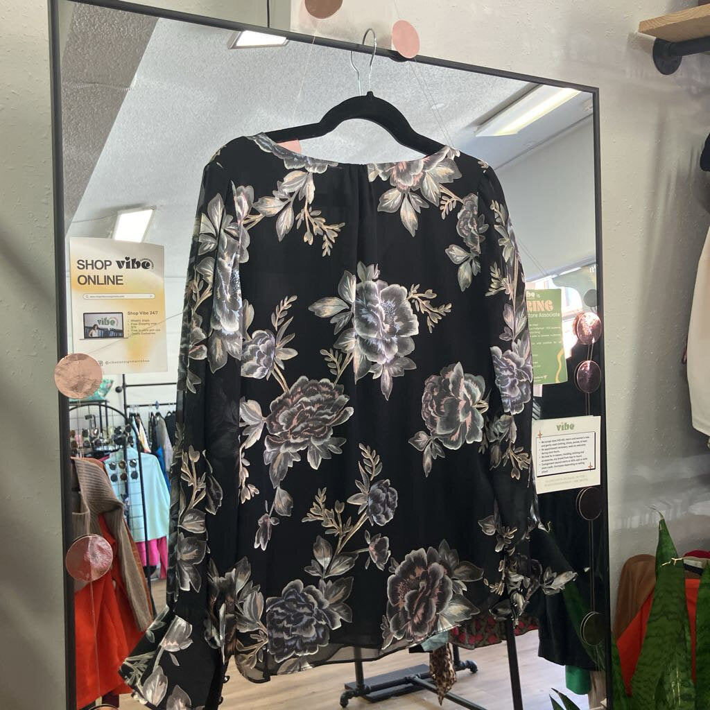 floral mesh long sleeve blouse