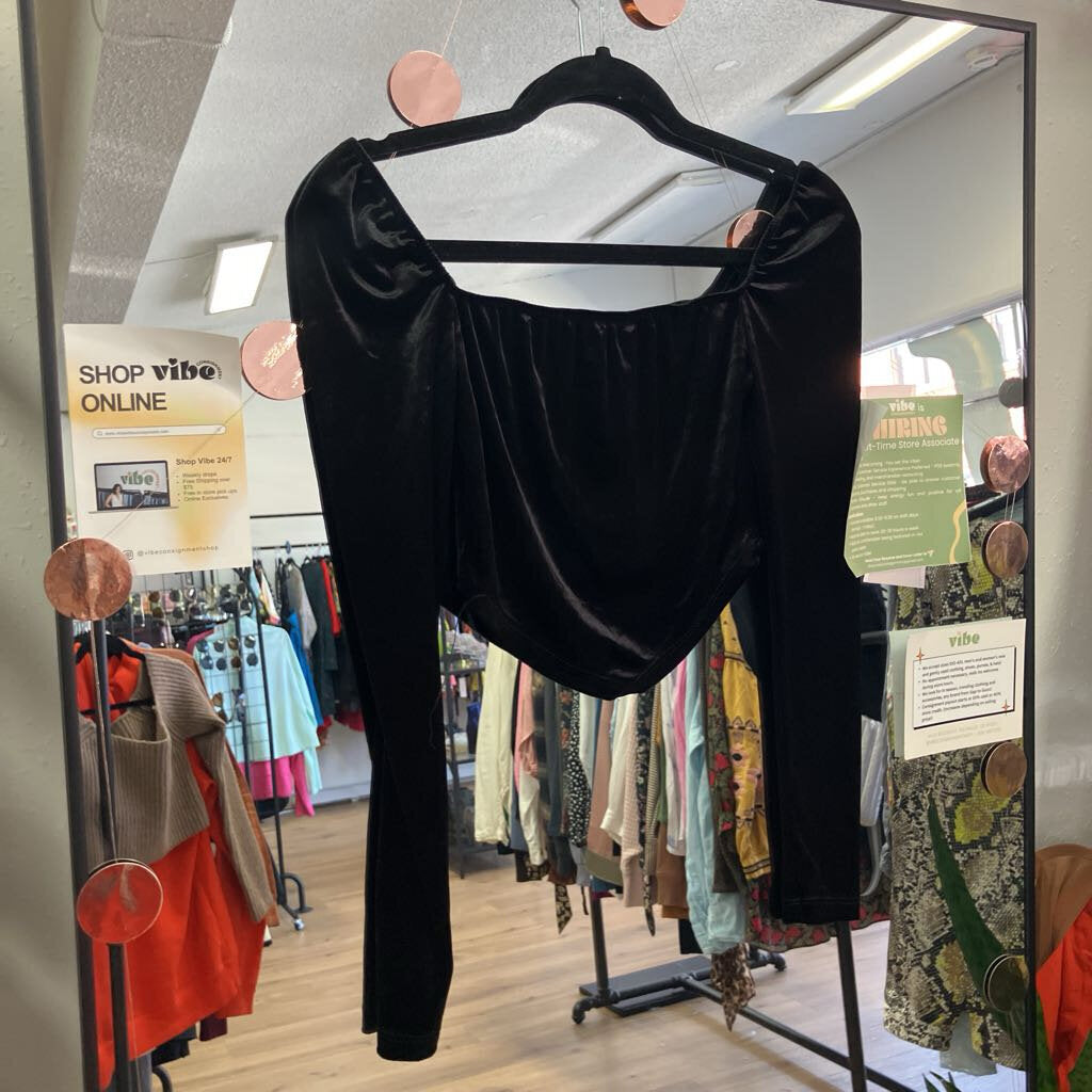 V Front Crop Velvet Long Sleeve Top