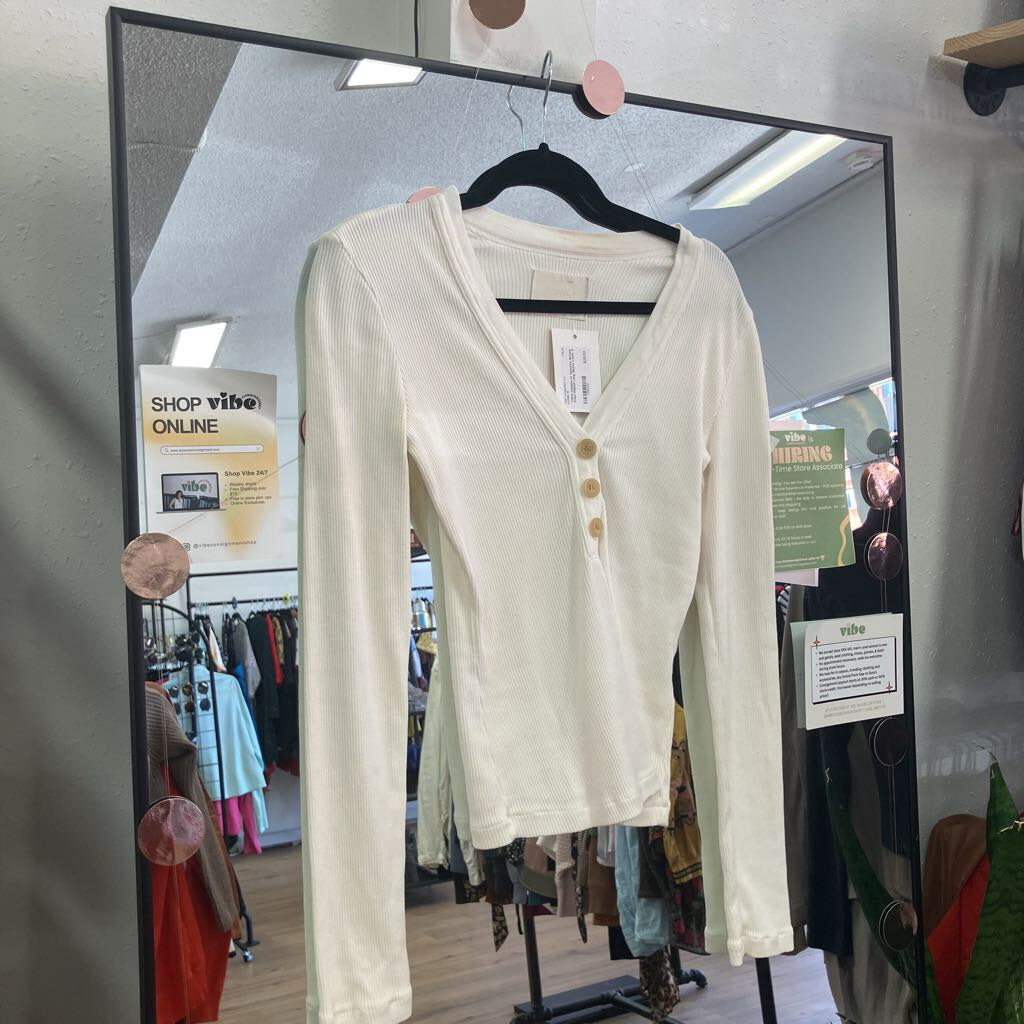 Button Front Ribbed Long Sleeve