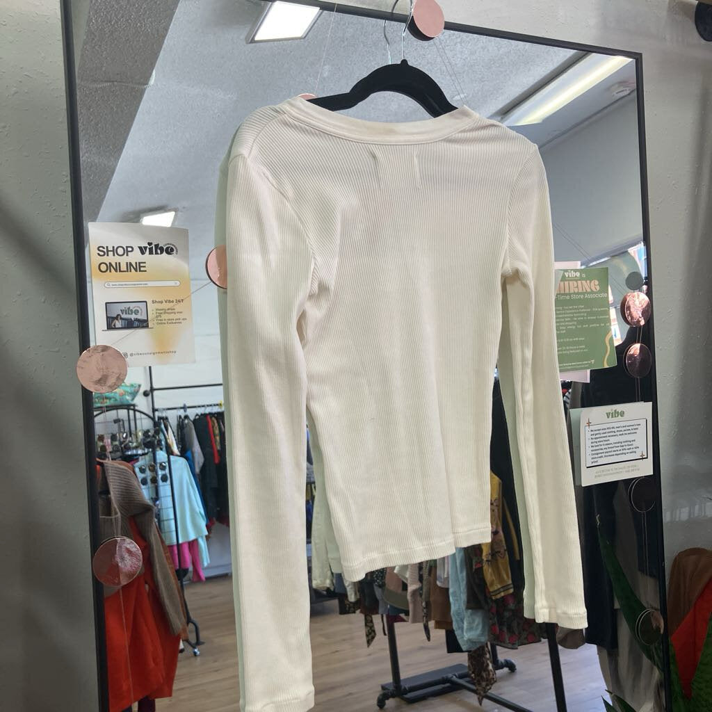 Button Front Ribbed Long Sleeve