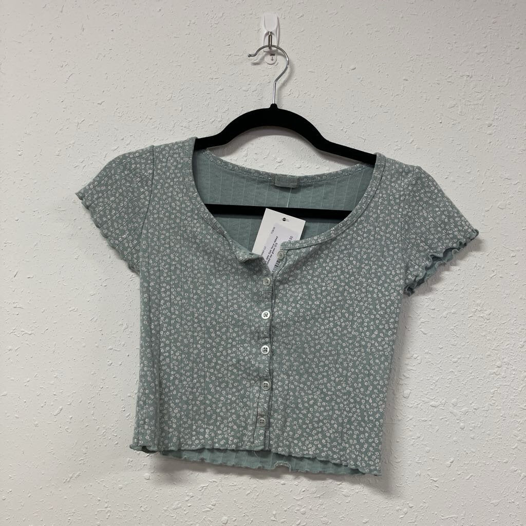 floral ribbed buttoned tee