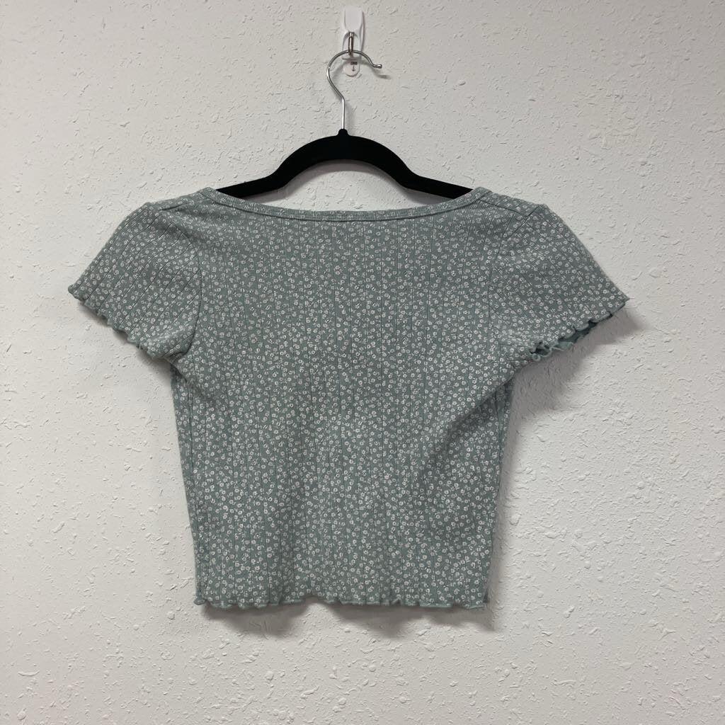 floral ribbed buttoned tee