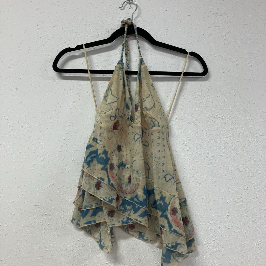 Floral Mesh Halter Tank
