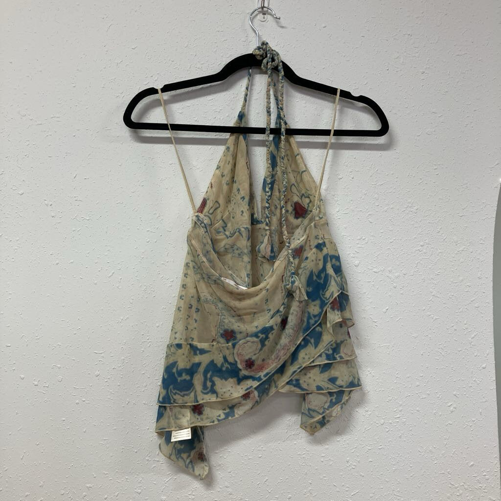 Floral Mesh Halter Tank