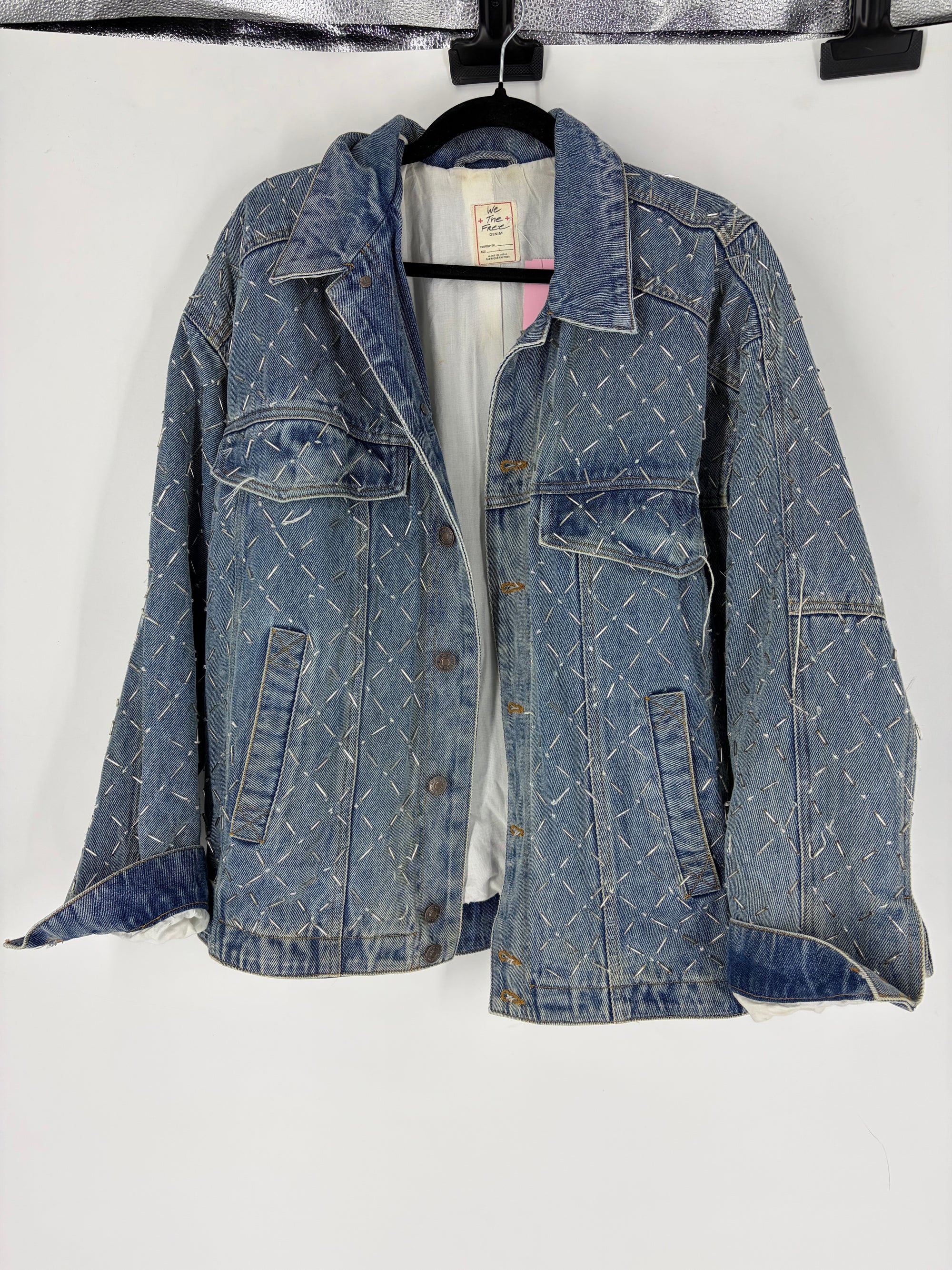 blue Free People embellished denim jacket, L