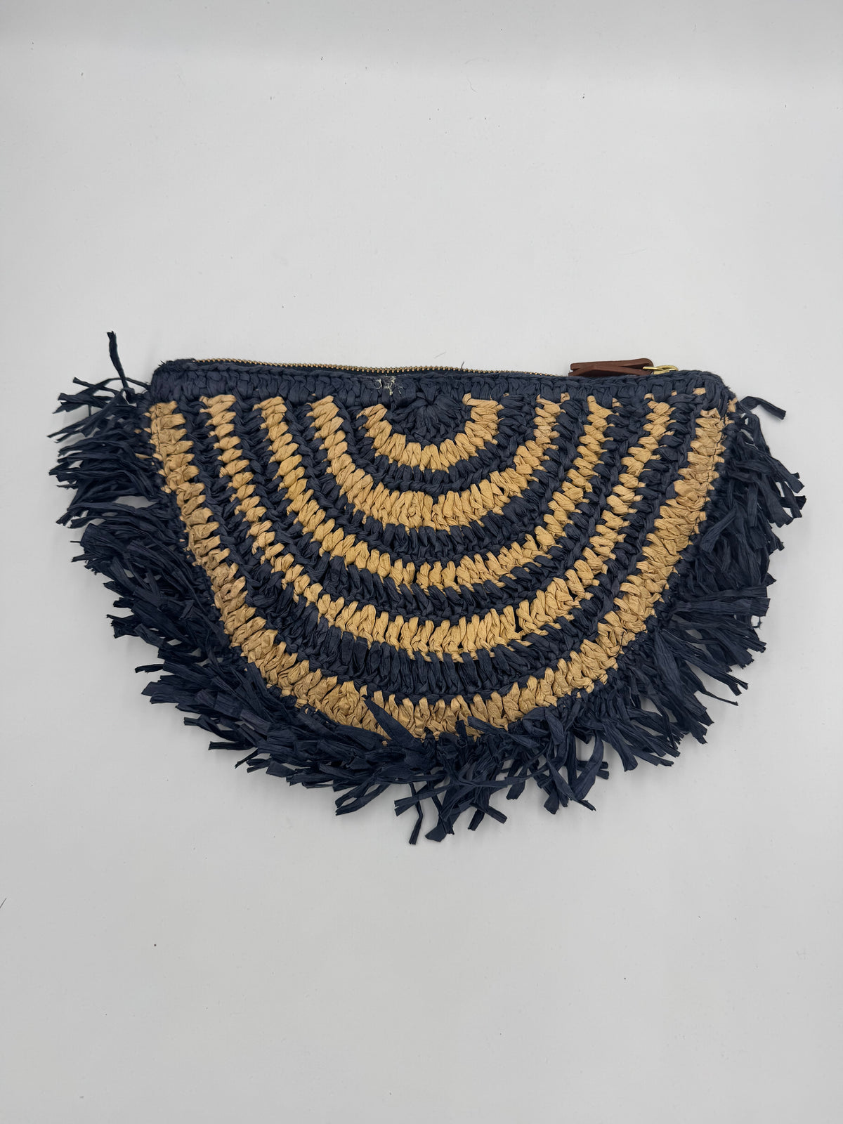 Blue J. Crew rattan clutch