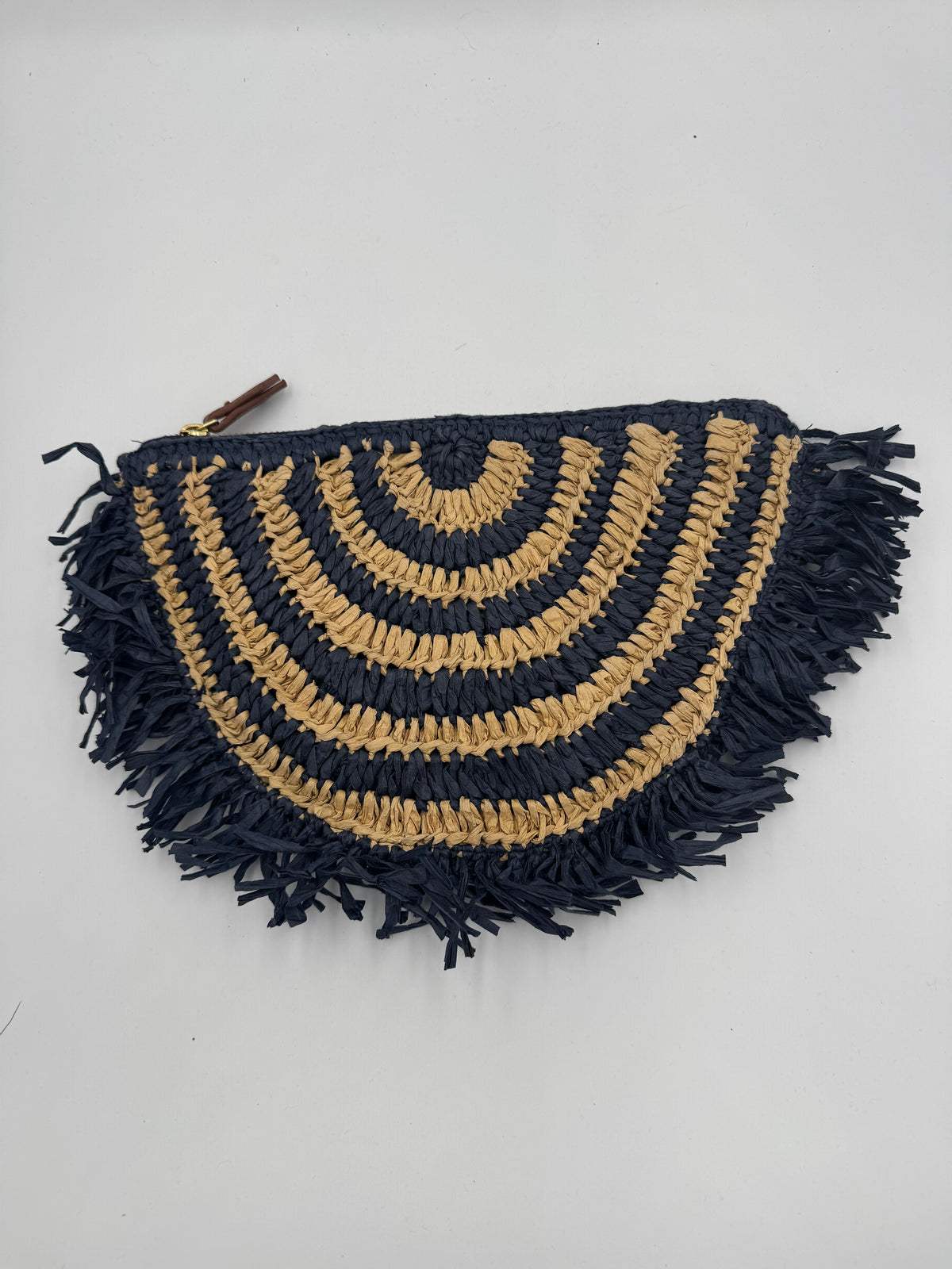 Blue J. Crew rattan clutch