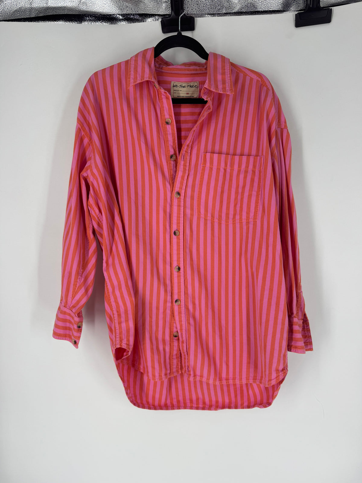 Pink Free People striped button down, XS