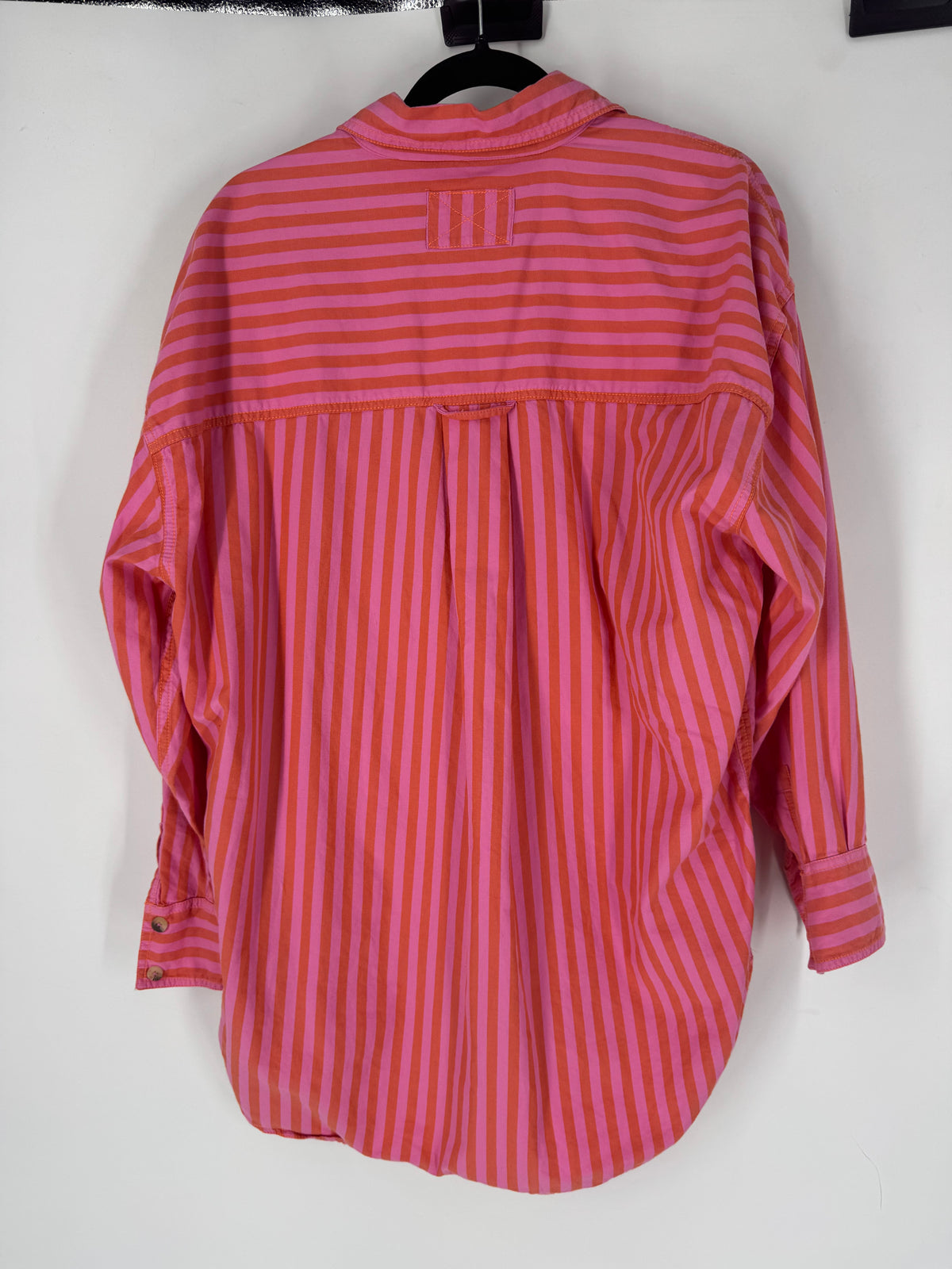 Pink Free People striped button down, XS
