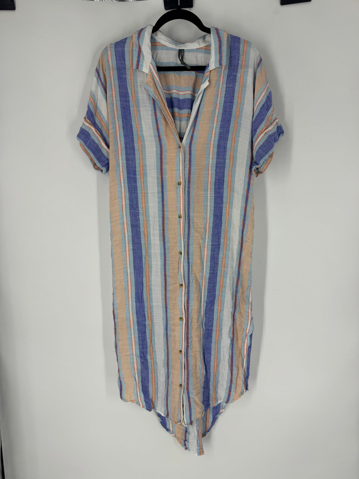 Blue Anthropologie Striped Button Front Midi, M