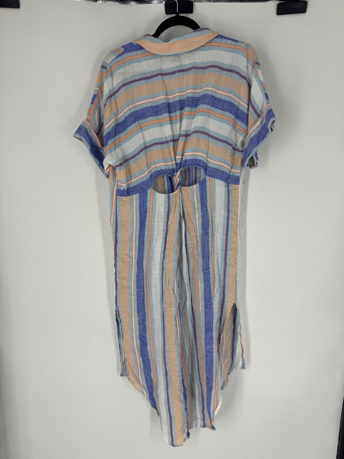 Blue Anthropologie Striped Button Front Midi, M