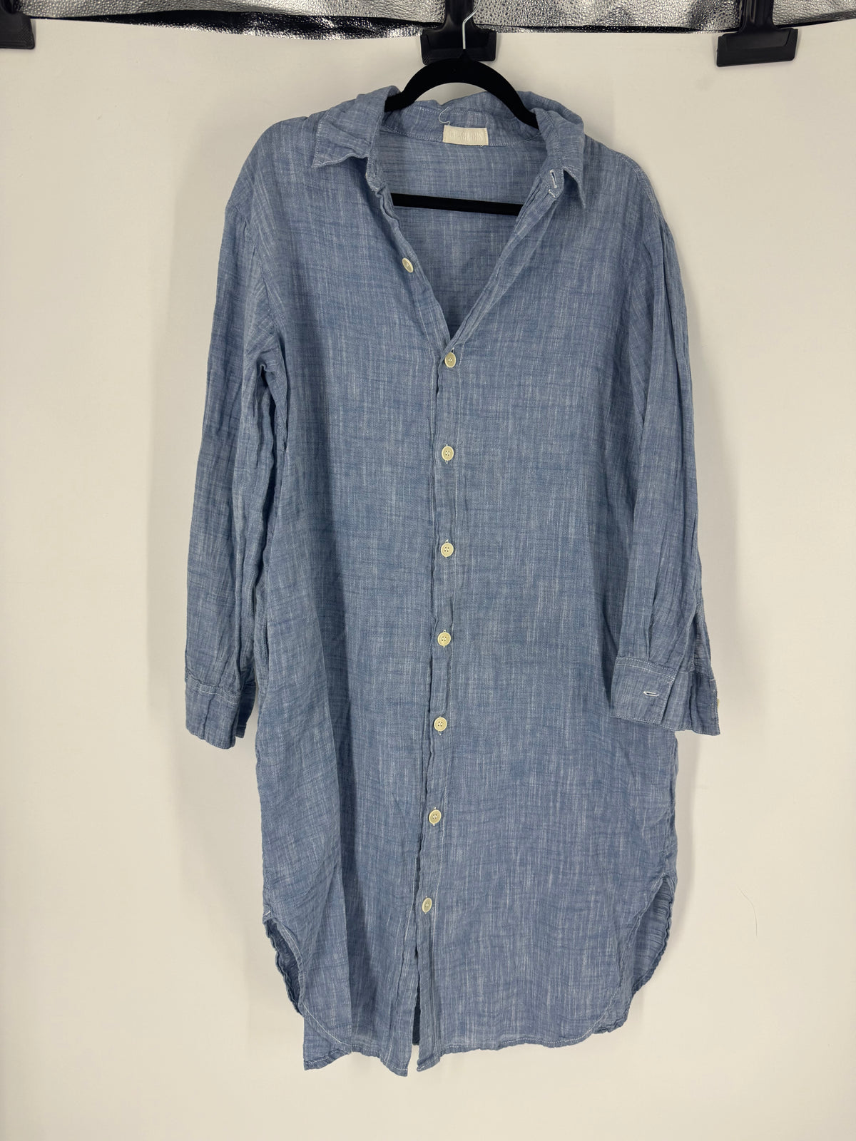 Blue CP Shade Button Front Midi, XS