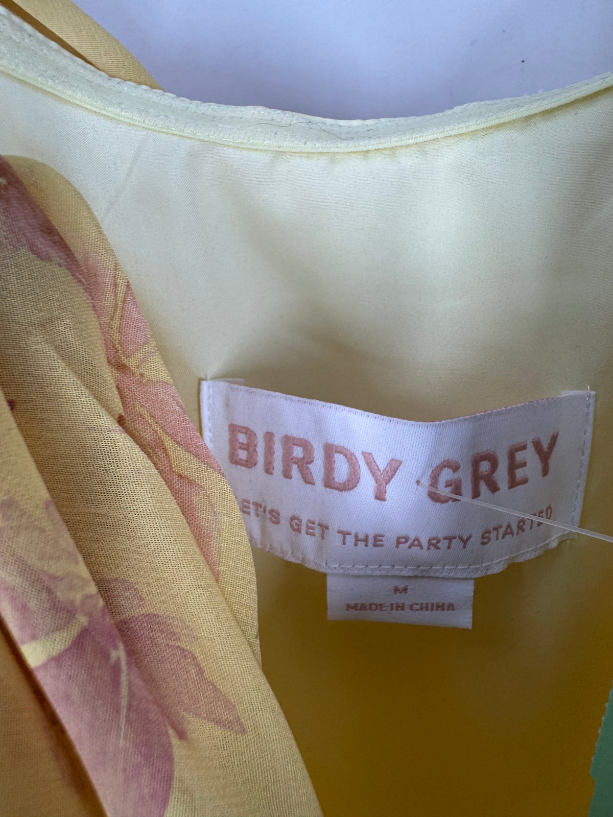 Yellow Birdy Gray Floral maxi w/slit, M