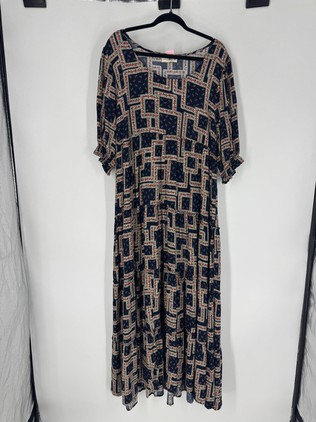 Blue Natural Life Floral Square Pattern Maxi, XL