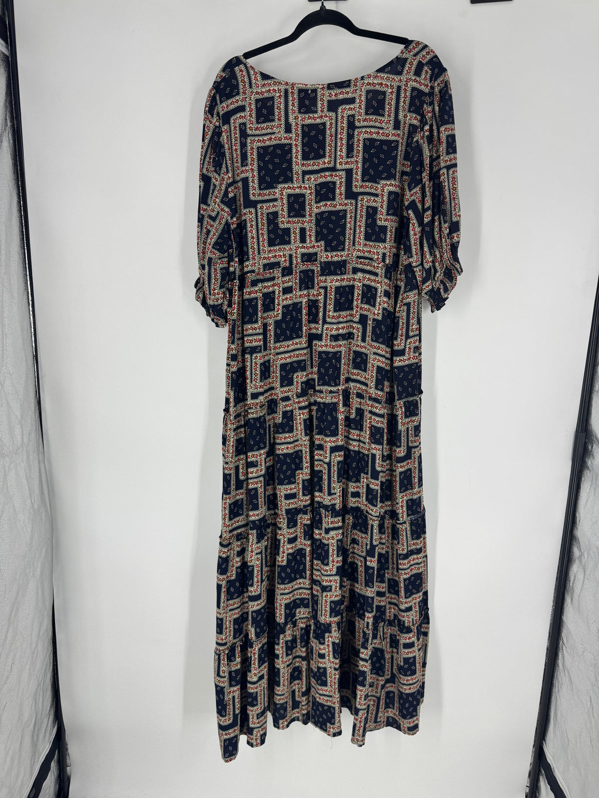 Blue Natural Life Floral Square Pattern Maxi, XL