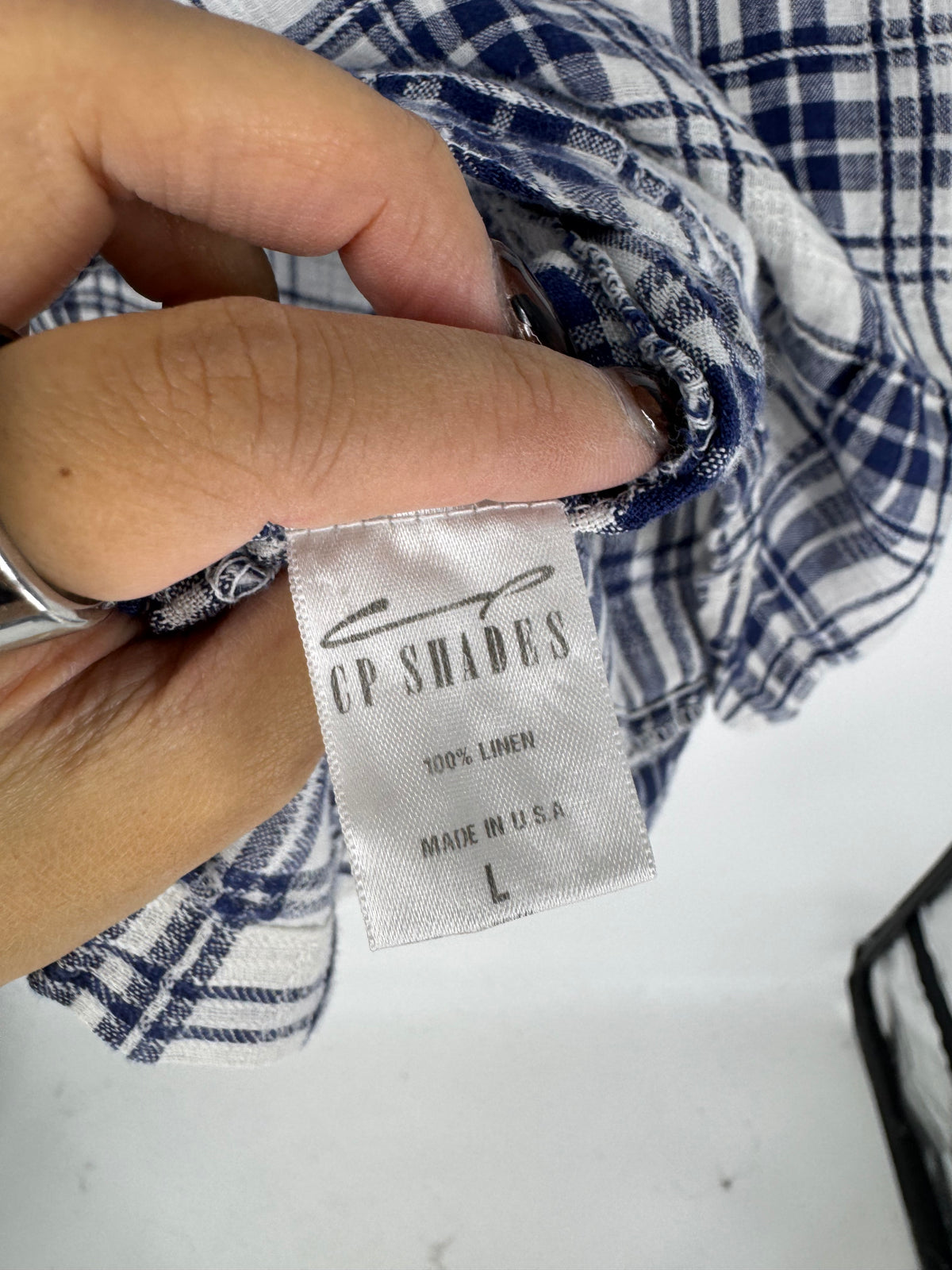 Blue/White CP Shades Gingham v-neck midi, L