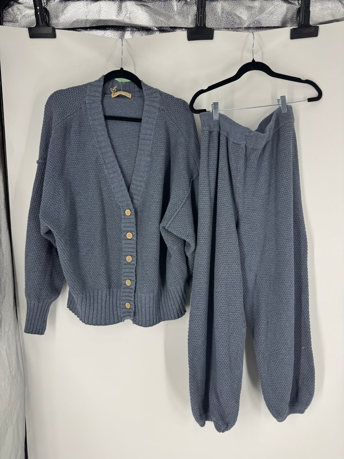 Blue Free People Waffle Knit Set, L