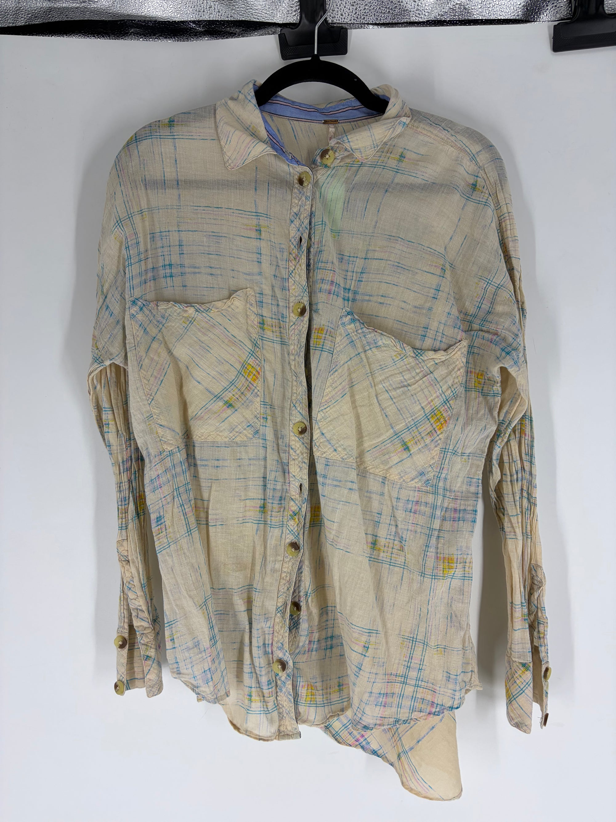 Multi Free People Patterned button down long sleeve, L