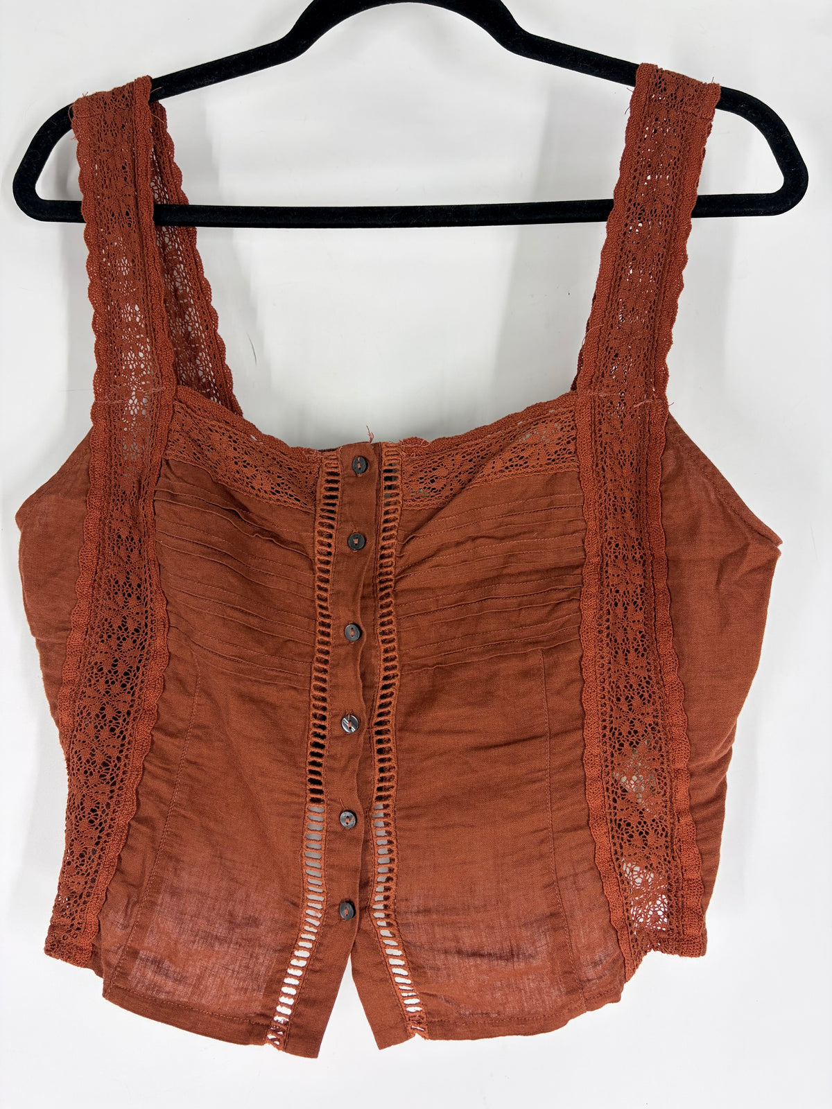 Red Free People lace trim tank, L