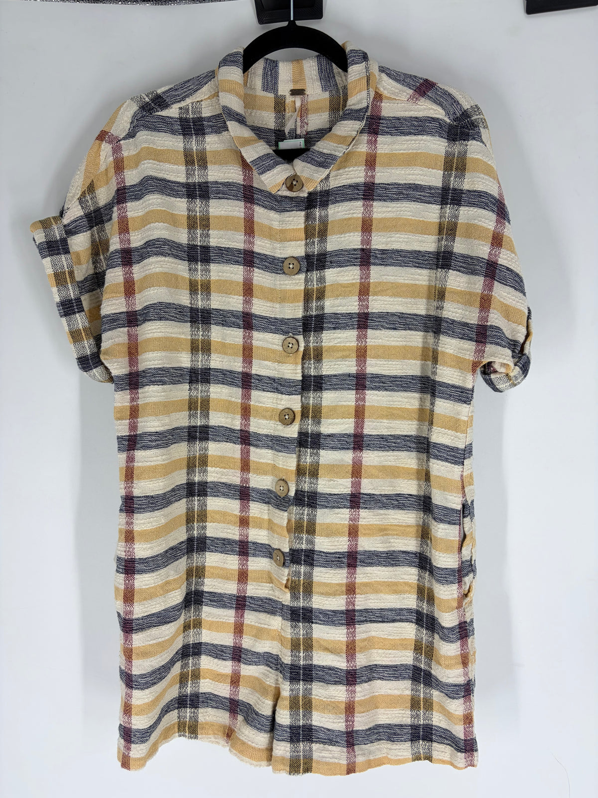 Multi Free People Plaid button-down jumpsuit, S