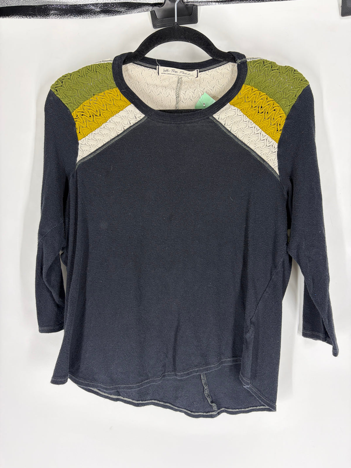 Black/Multi Free People Shoulder embroidered long sleeve, XL
