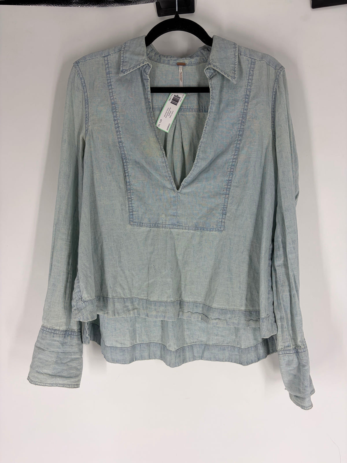 blue free people chambray long sleeve, s