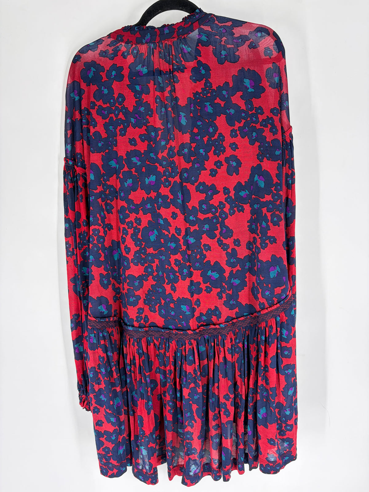 Red Free People floral sheer tunic, S