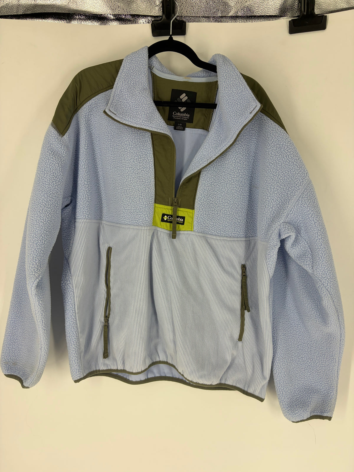 blue columbia sherpa corduroy pullover, L