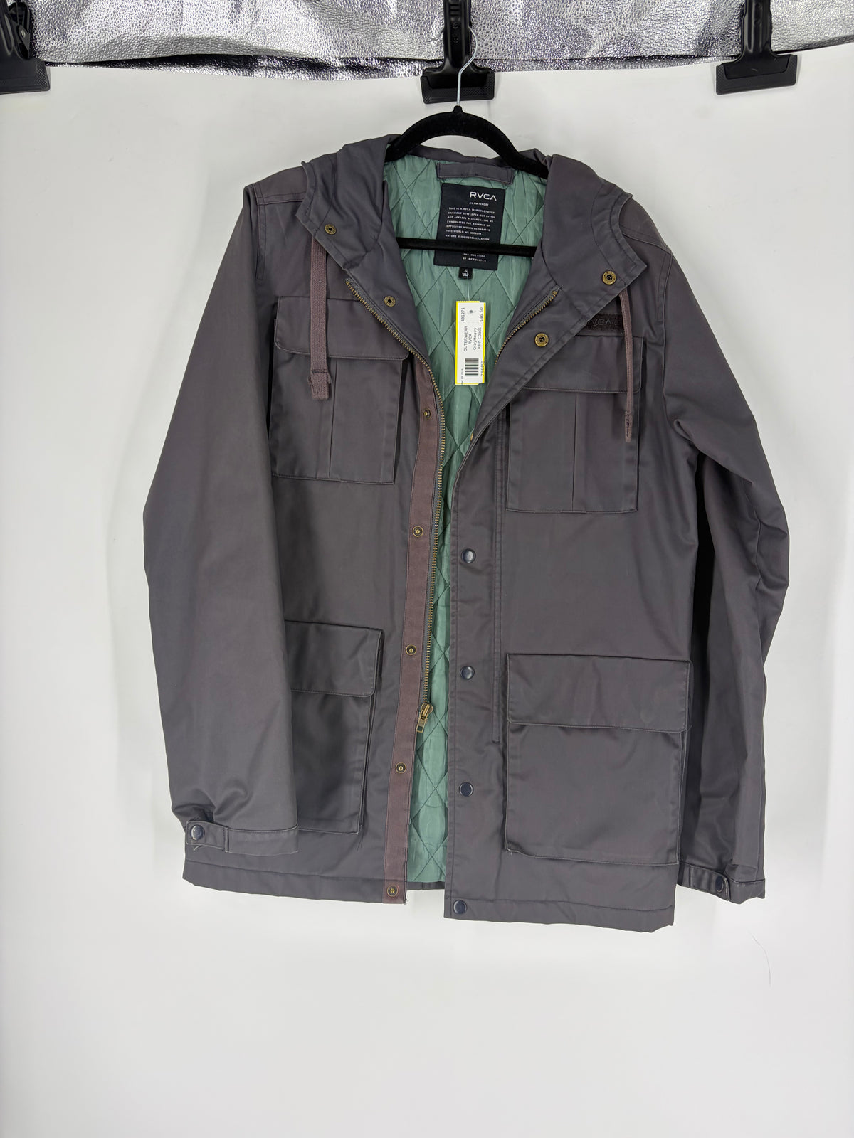 Gray RVCA Heavy Rain Coat, S