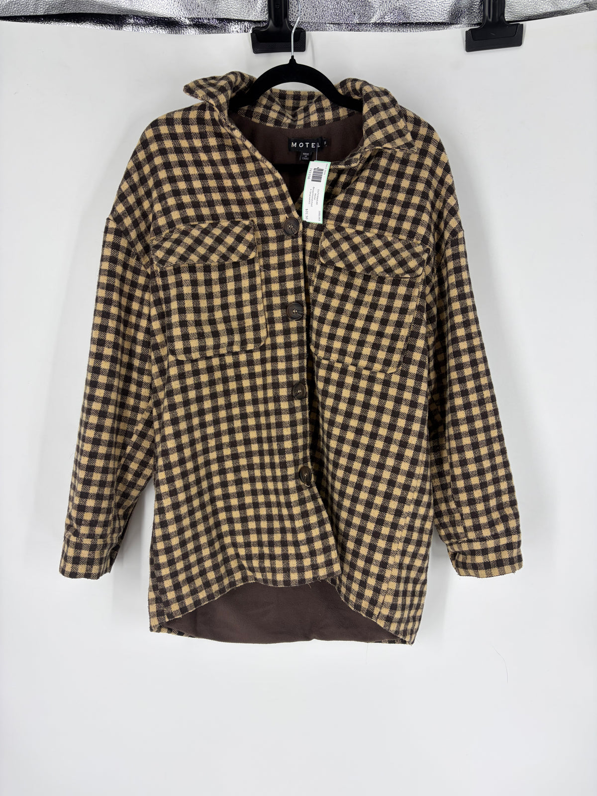 Brown Motel Hondstooth Shacket, XS