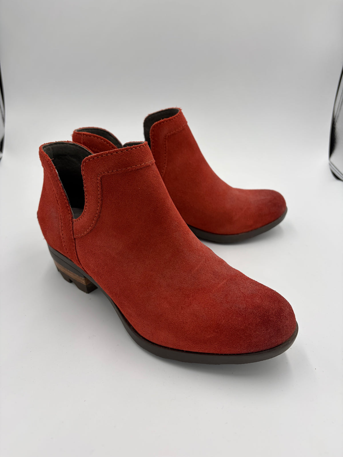 Red Sorel Suede D'Orsay Boots, 7