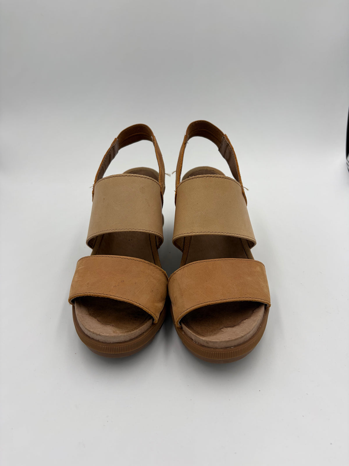 Brown Sorel Leather Strap Wedge Sandals, 7
