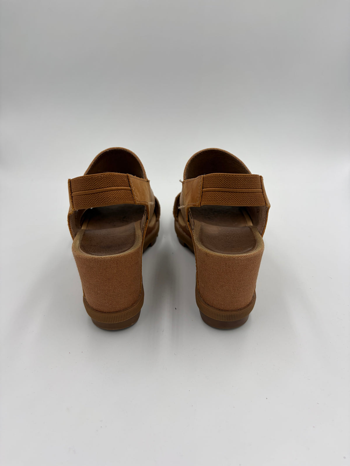 Brown Sorel Leather Strap Wedge Sandals, 7