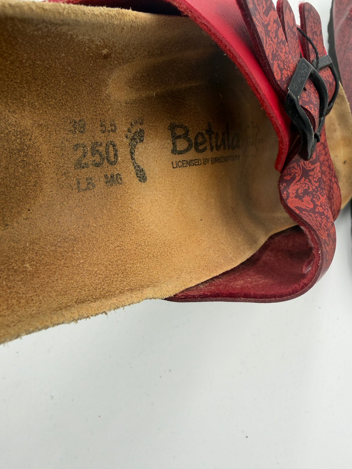 patterned red Birkenstock triple buckle betula, 38