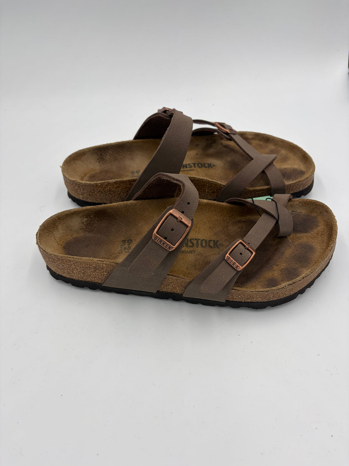 brown Birkenstock double buckle toe strap sandal, 39