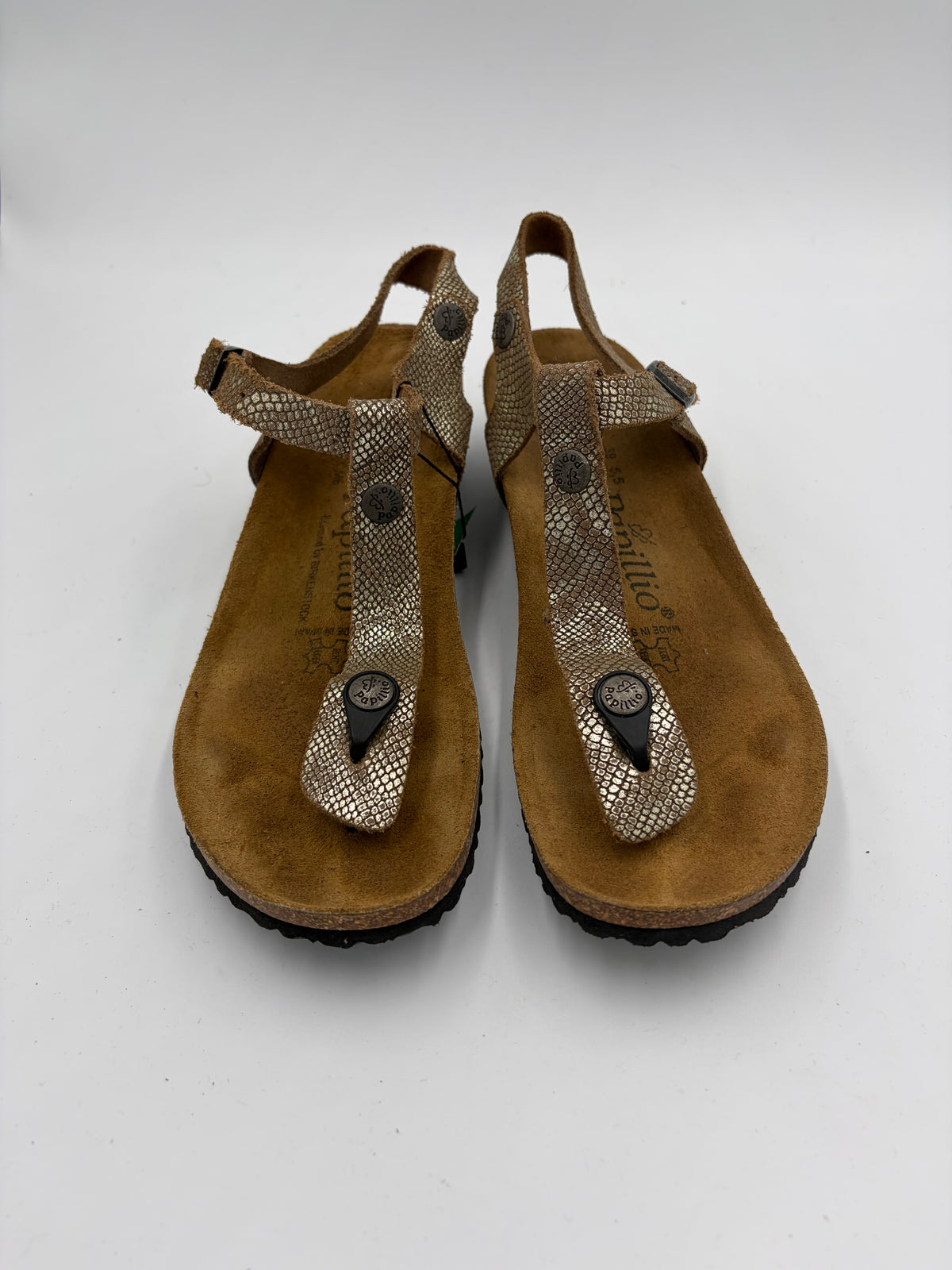 gold Birkenstock metallic thong wedge papillo, 39