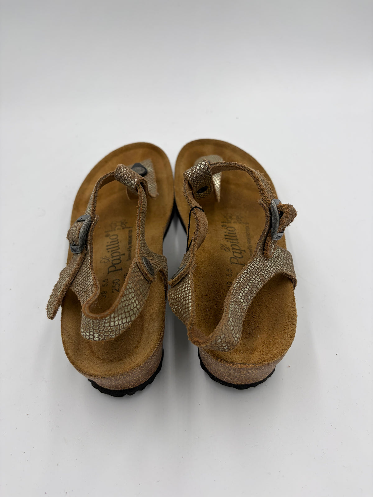 gold Birkenstock metallic thong wedge papillo, 39
