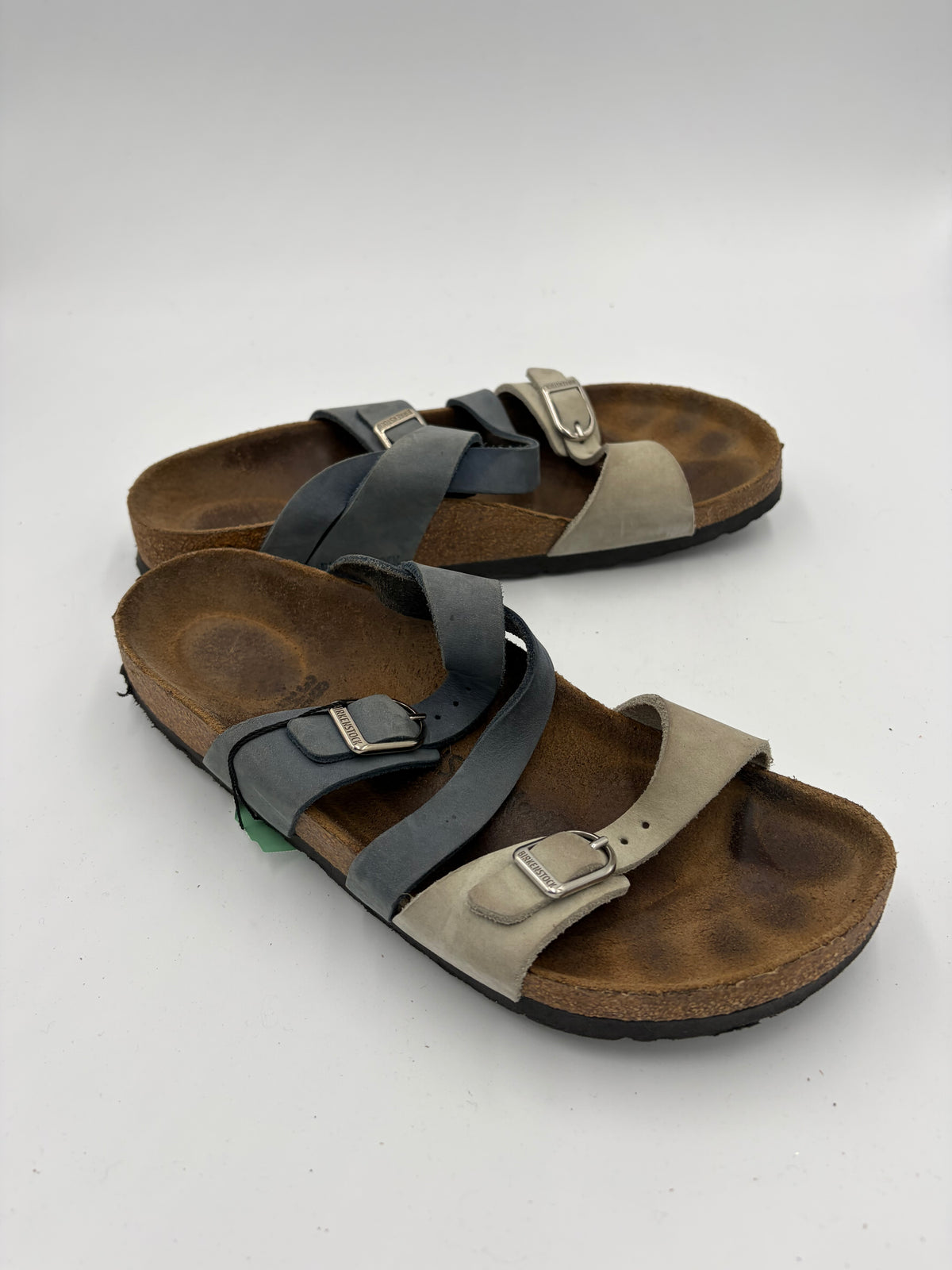 matte blue/grey Birkenstock triple strap narrow, 38