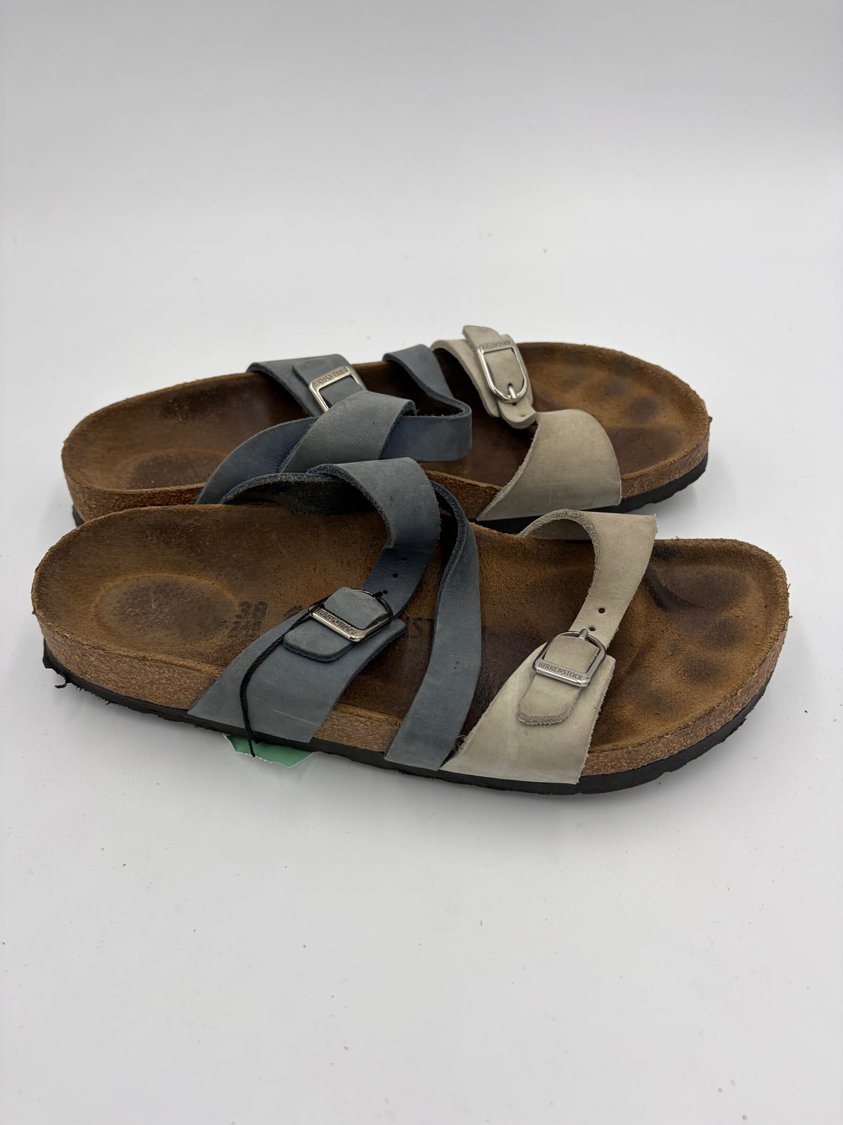 matte blue/grey Birkenstock triple strap narrow, 38