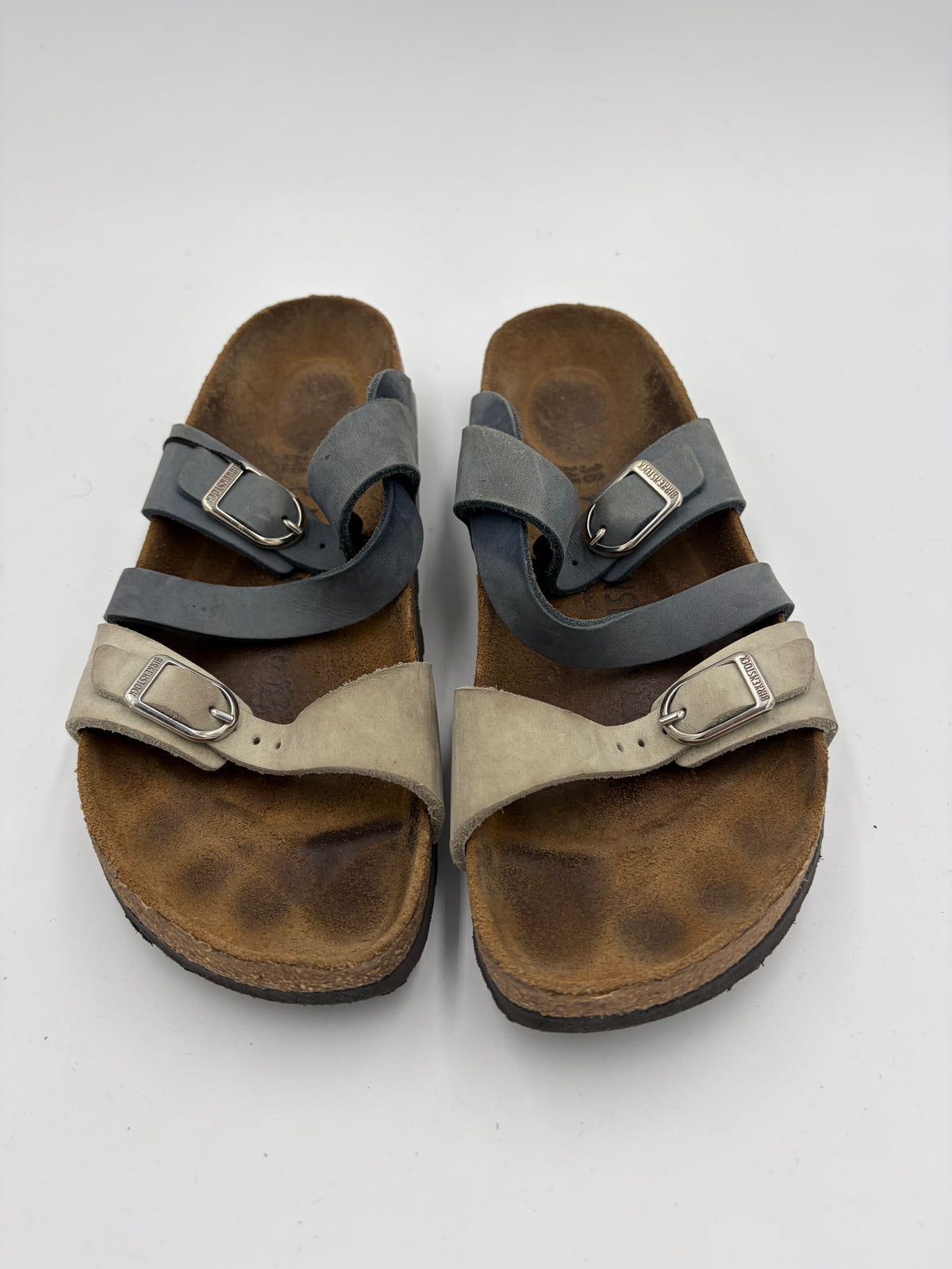 matte blue/grey Birkenstock triple strap narrow, 38