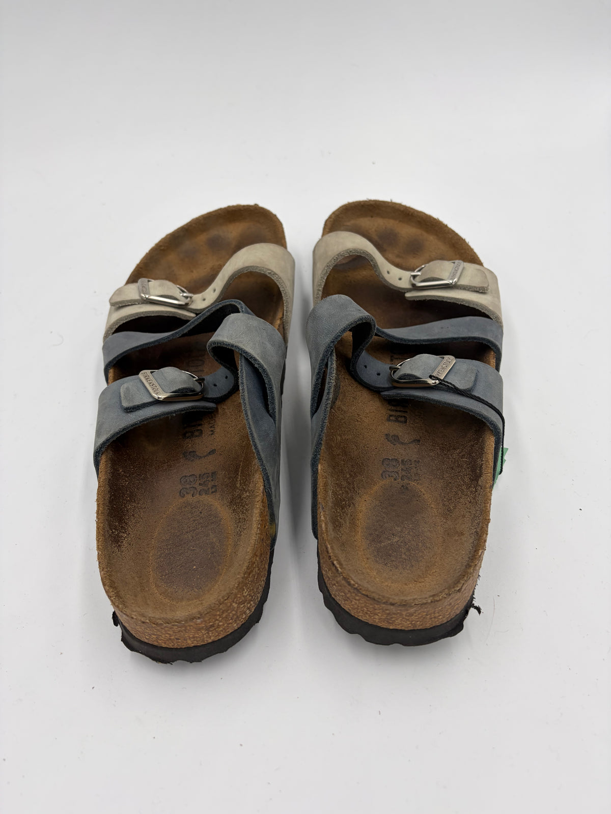 matte blue/grey Birkenstock triple strap narrow, 38