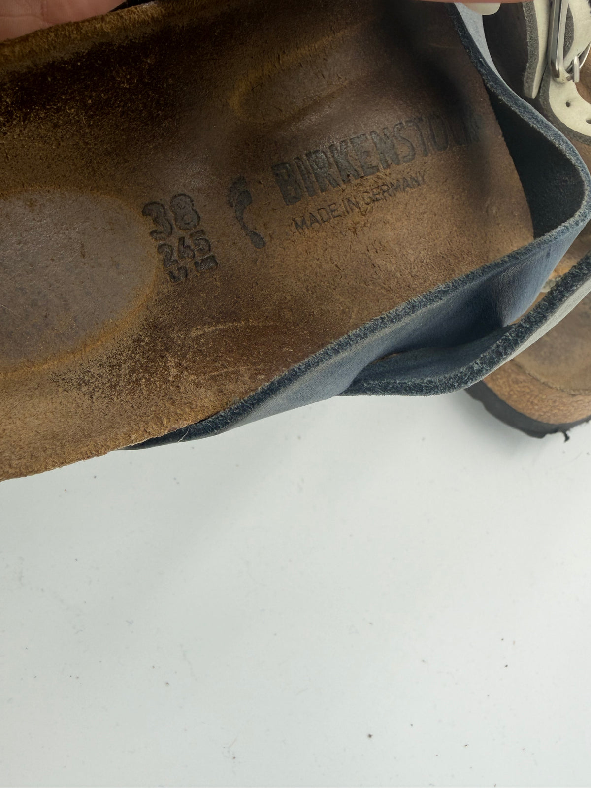 matte blue/grey Birkenstock triple strap narrow, 38