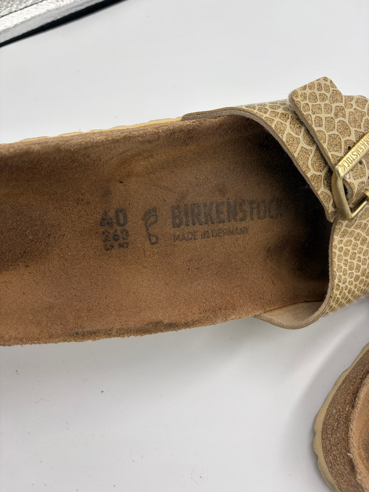 gold Birkenstock metallic snake strap, 40