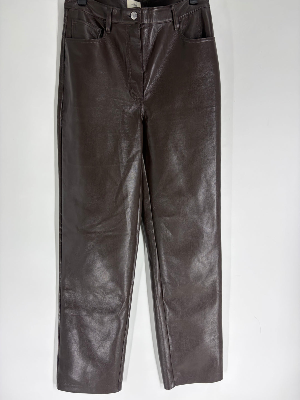 Brown Wilfred Faux Leather Pants, 8