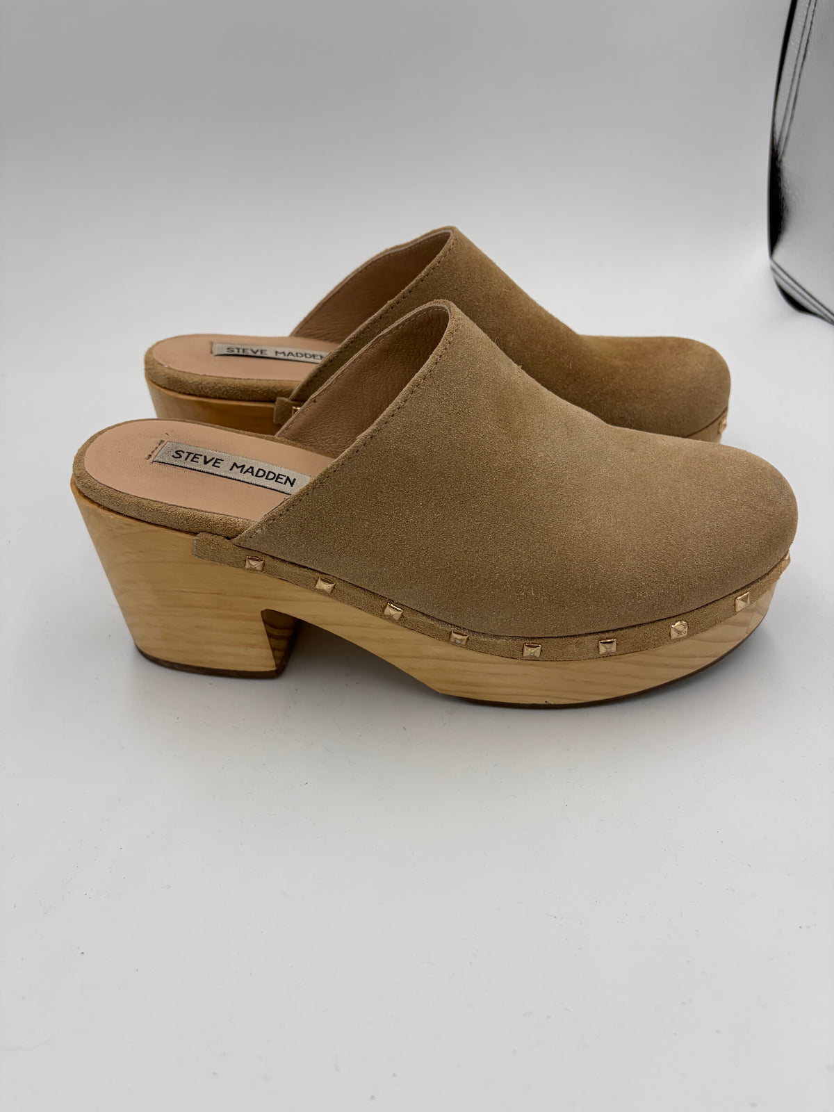 brown steve madden suede heeled mules, 8