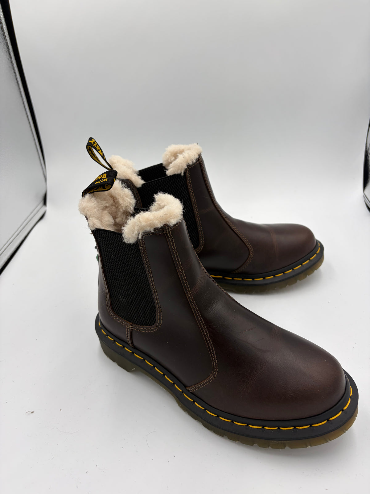 Brown Doc Martens fur lined chelsea boot, 7.5